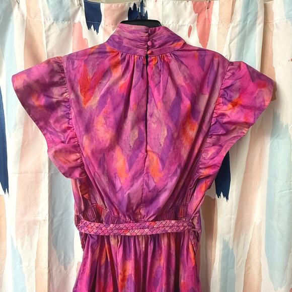 Derek Lam 10 Crosby Finn Ruffle Wrap Dress in Fuchsia Multi Size 10 - Picture 10 of 16